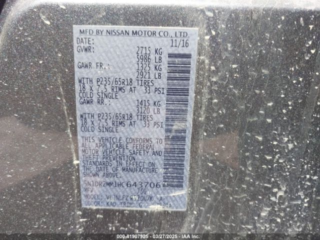 5N1DR2MM1HC643706 Nissan Pathfinder Sv