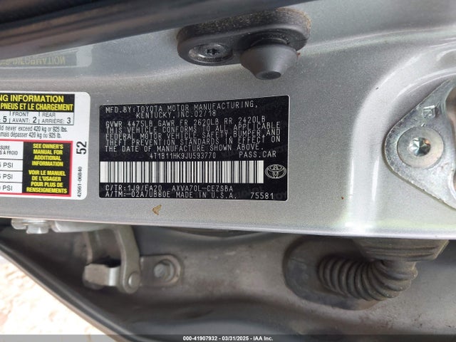 4T1B11HK9JU593770 Toyota CAMRY SE