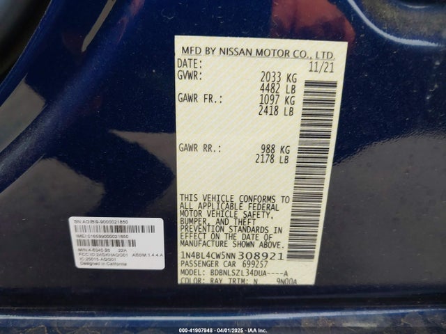 Nissan Altima Sr Intelligent Awd 2022 1N4BL4CW5NN308921 Image 9