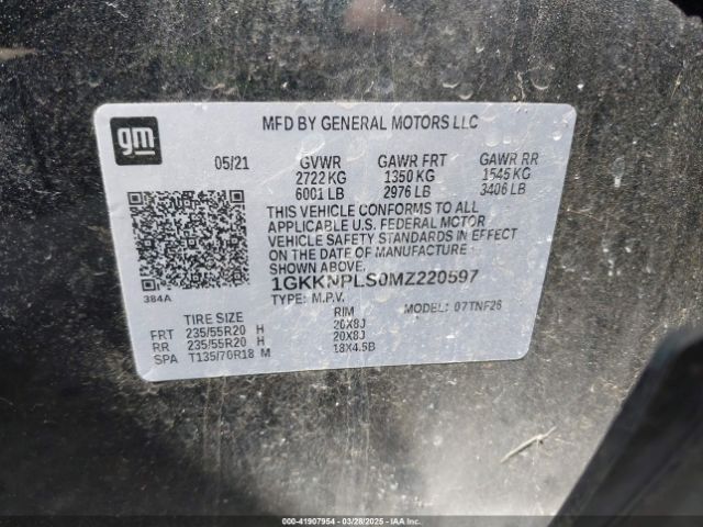 1GKKNPLS0MZ220597 GMC Acadia Fwd Denali