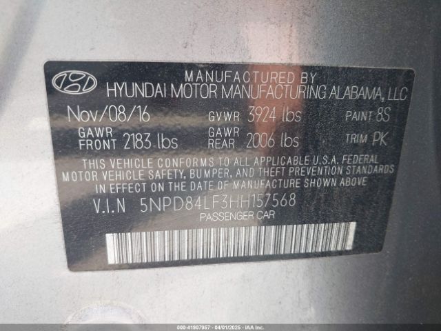 5NPD84LF3HH157568 Hyundai ELANTRA SE