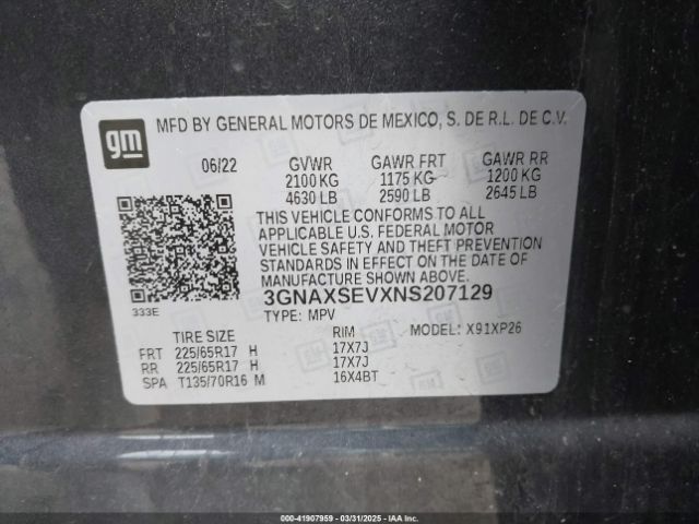 3GNAXSEVXNS207129 Chevrolet Equinox Awd Ls