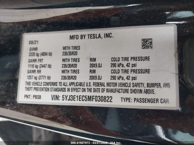 2021 TESLA MODEL 3 5YJ3E1EC5MF030822 Photo 8