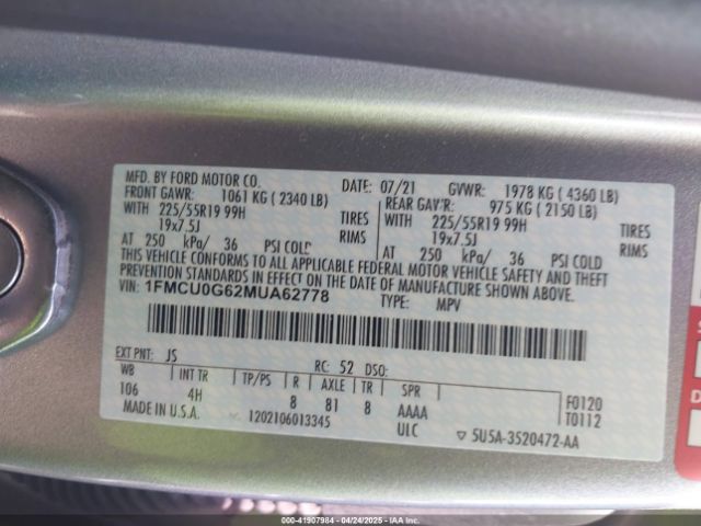 1FMCU0G62MUA62778 Ford ESCAPE SE