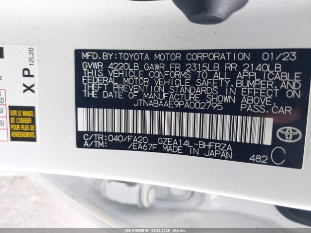 JTNABAAE9PA002795 Toyota Gr Corolla Core