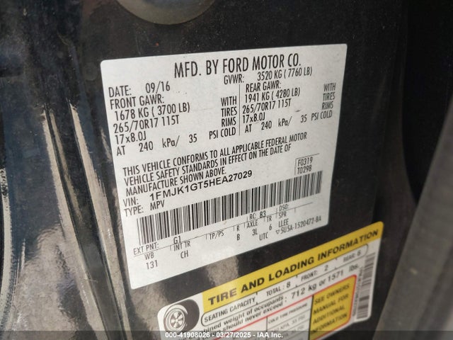 1FMJK1GT5HEA27029 Ford Expedition El Xl