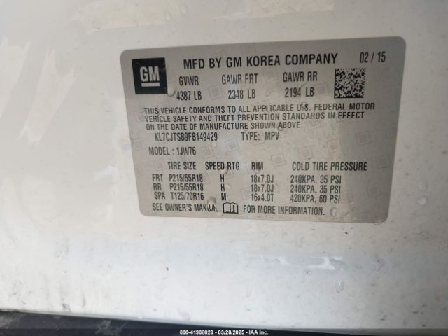 KL7CJTSB9FB149429 Chevrolet TRAX LTZ