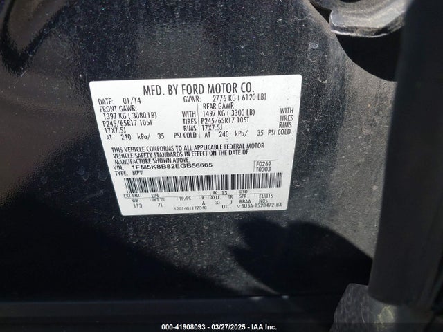 1FM5K8B82EGB56665 Ford Explorer