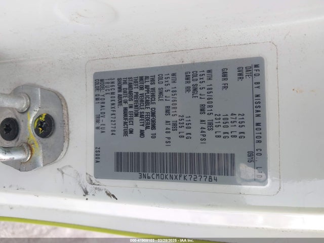 3N6CM0KNXFK727784 Nissan Nv200 S