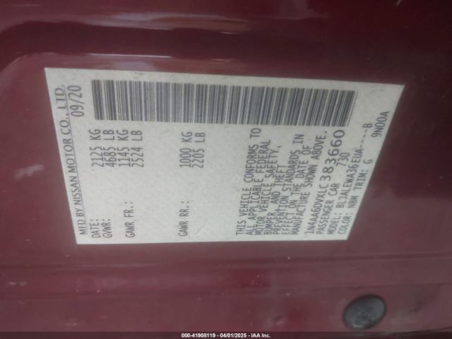 2020 NISSAN MAXIMA 1N4AA6DVXLC383660 Photo 8