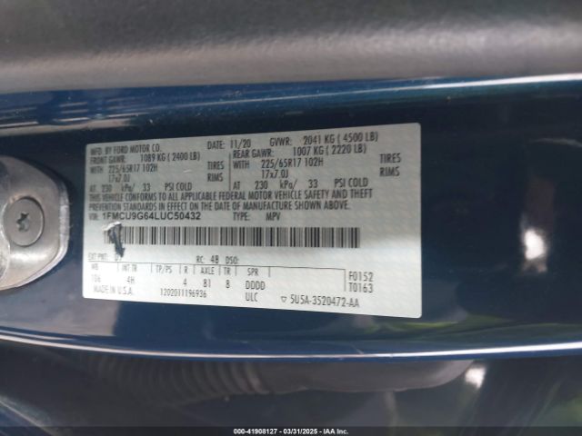 1FMCU9G64LUC50432 Ford ESCAPE SE