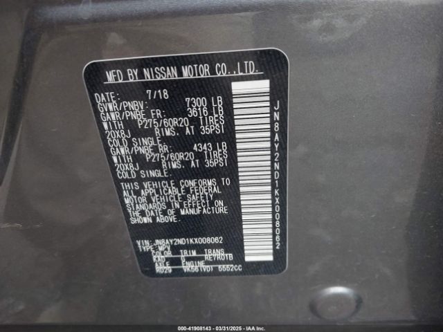 JN8AY2ND1KX008062 Nissan Armada Sl
