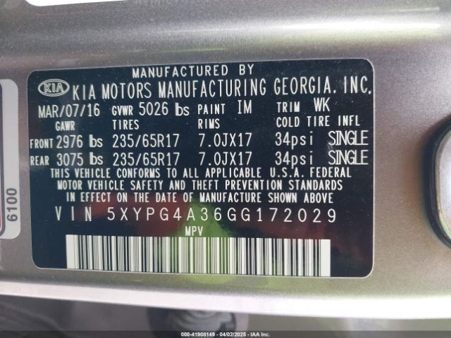 5XYPG4A36GG172029 KIA Sorento 2.4l L