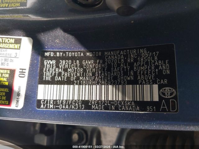 2T1BURHE2HC923793 Toyota COROLLA SE