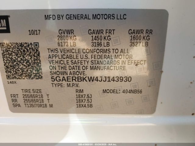 5GAERBKW4JJ143930 Buick lfy - spark ignited direct injection, atss, gen1