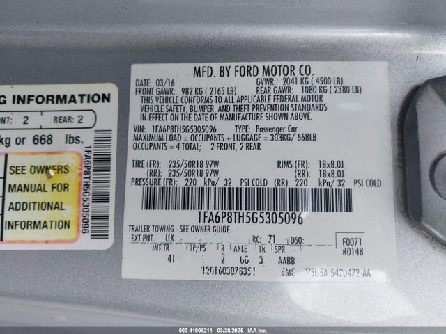 1FA6P8TH5G5305096 Ford Mustang Ecoboost