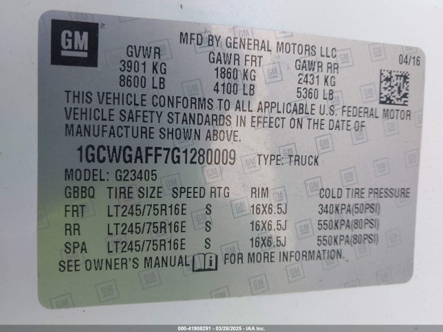 1GCWGAFF7G1280009 Chevrolet Express 2500 Work Van