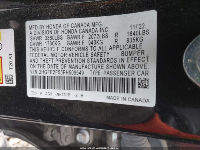 2HGFE2F55PH509549 Honda Civic Sport