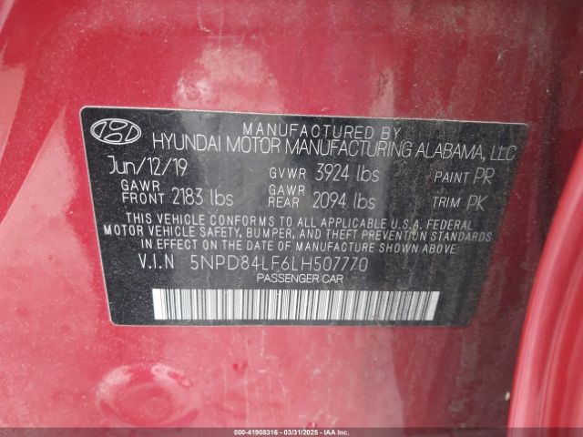 5NPD84LF6LH507770 Hyundai ELANTRA SEL