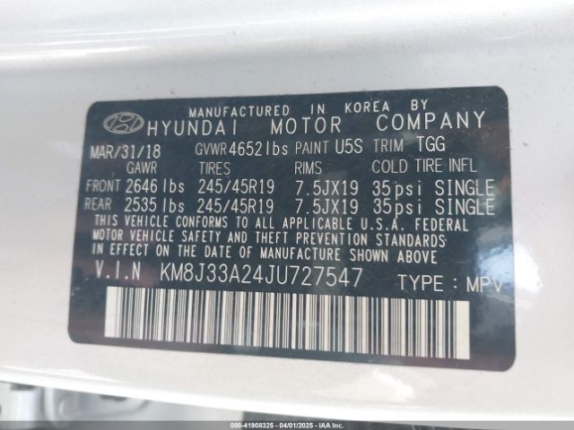 KM8J33A24JU727547 Hyundai Tucson Value