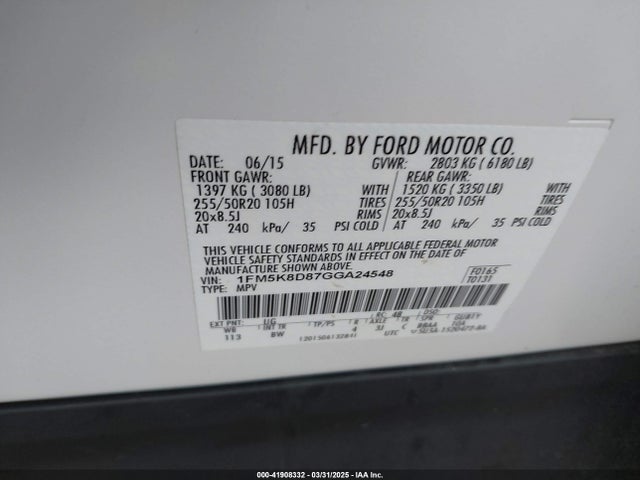 1FM5K8D87GGA24548 Ford 2016