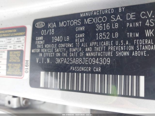 3KPA25AB8JE094309 KIA RIO LX
