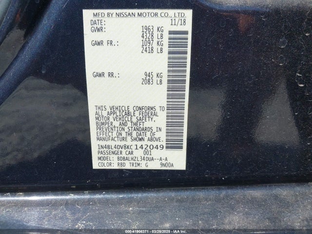 Nissan Altima 2.5 Sv 2019 1N4BL4DV8KC142049 Image 9