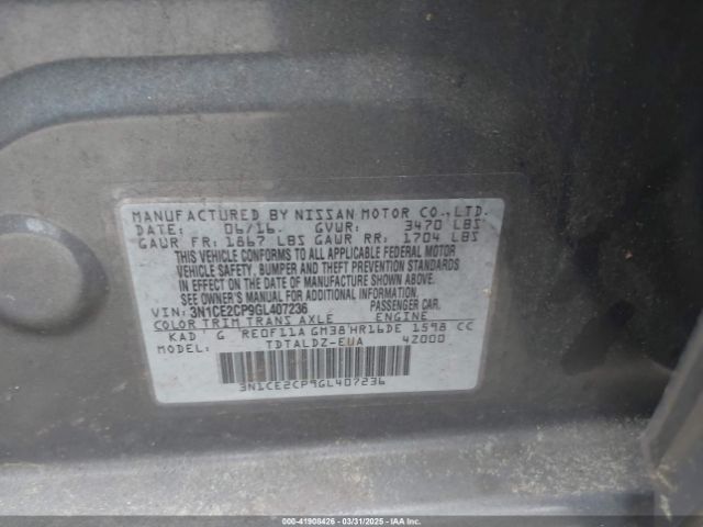 3N1CE2CP9GL407236 Nissan Versa Note Sv