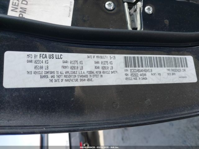2C3CDXBG4KH664518 Dodge Charger Sxt Rwd