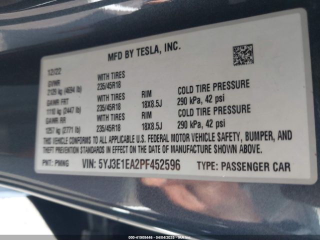 5YJ3E1EA2PF452596 Tesla Model 3 Rear-wheel Drive
