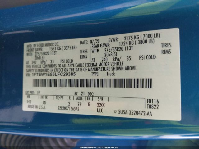 1FTEW1E55LFC29385 Ford F-150 Xl