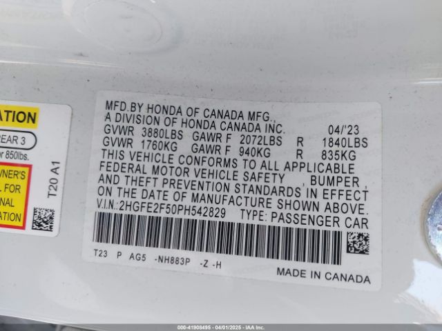 2HGFE2F50PH542829 Honda Civic Sport
