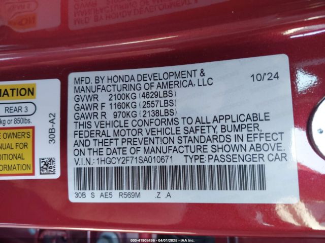 1HGCY2F71SA010671 Honda Accord Hybrid Sport-l