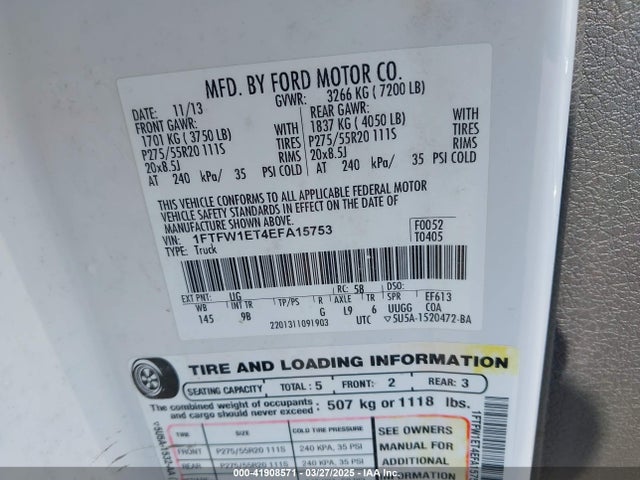 Ford F-150 Platinum 2014 1FTFW1ET4EFA15753 Image 9
