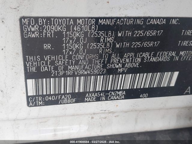 2T3P1RFV9RW459023 Toyota Rav4 Xle