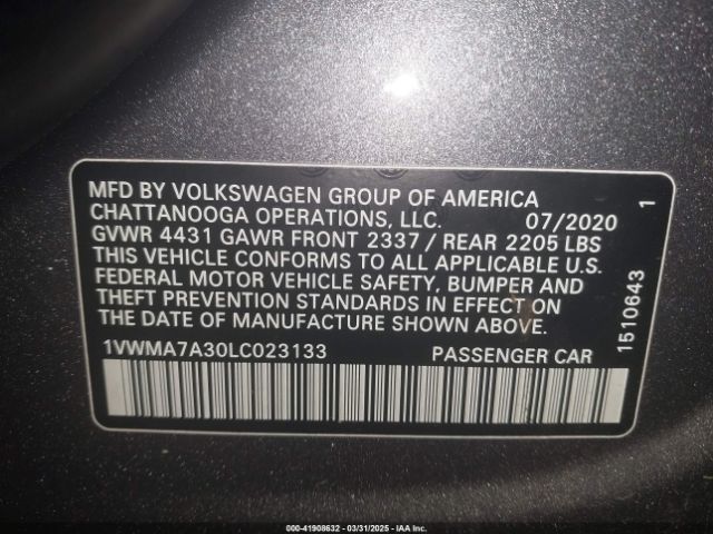 1VWMA7A30LC023133 Volkswagen Passat 2.0t R-line