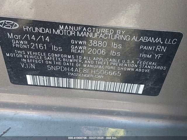 5NPDH4AE8EH506665 Hyundai ELANTRA SE