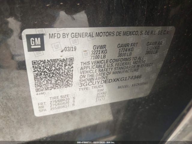 3GCUYDEDXKG174346 Chevrolet Silverado 1500 Lt