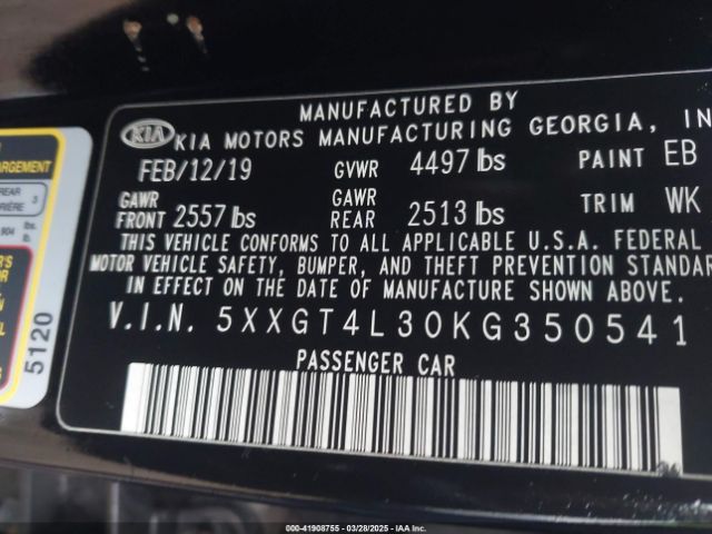 5XXGT4L30KG350541 KIA Optima Lx