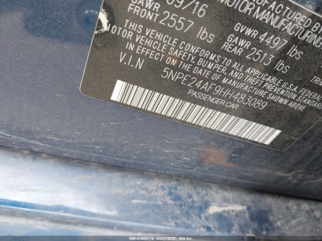 5NPE24AF9HH483089 Hyundai SONATA SE