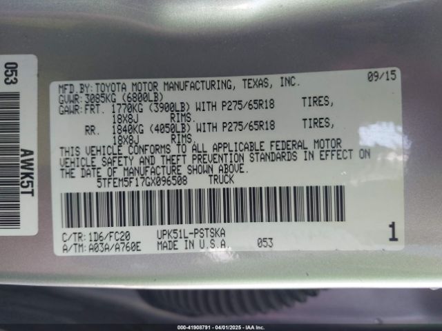 5TFEM5F17GX096508 Toyota Tundra Sr5 4.6l V8