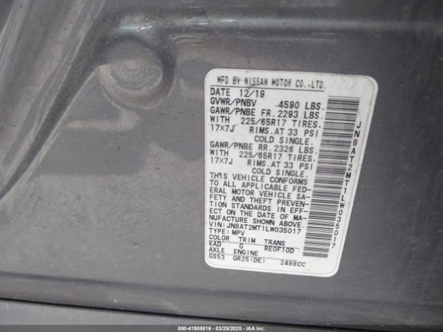 JN8AT2MT1LW035017 Nissan Rogue S Fwd
