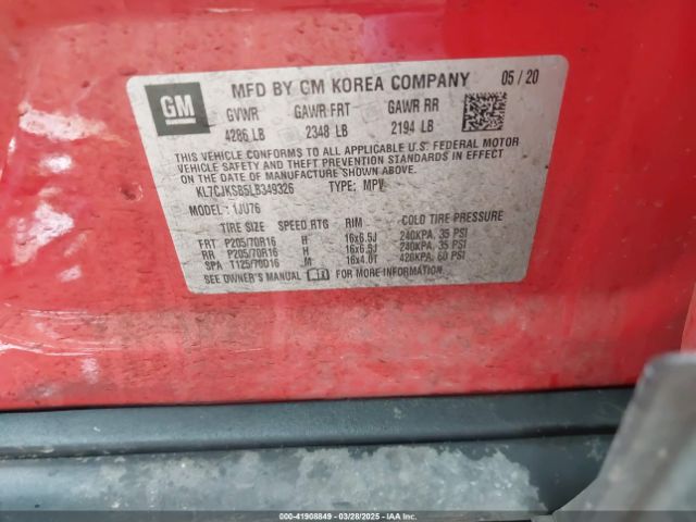 KL7CJKSB5LB349326 Chevrolet Trax Fwd Ls