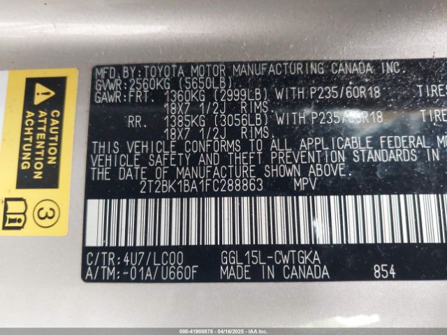 2T2BK1BA1FC288863 Lexus RX 350
