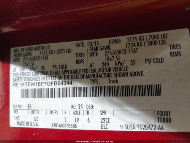 1FTEW1EF7GFB64344 Ford F-150 Xlt