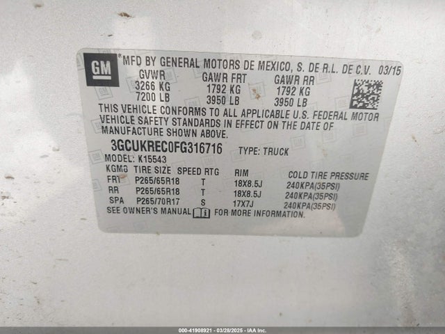 3GCUKREC0FG316716 Chevrolet Silverado 1500 2lt