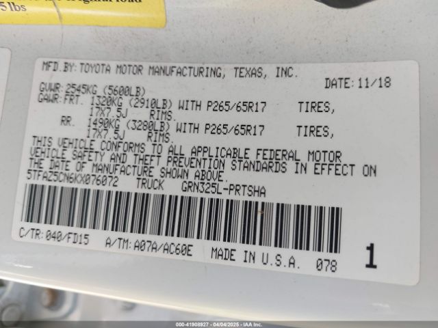 5TFAZ5CN6KX076072 Toyota Tacoma Trd Sport