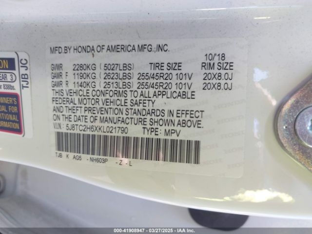 5J8TC2H6XKL021790 Acura Rdx A-spec Package