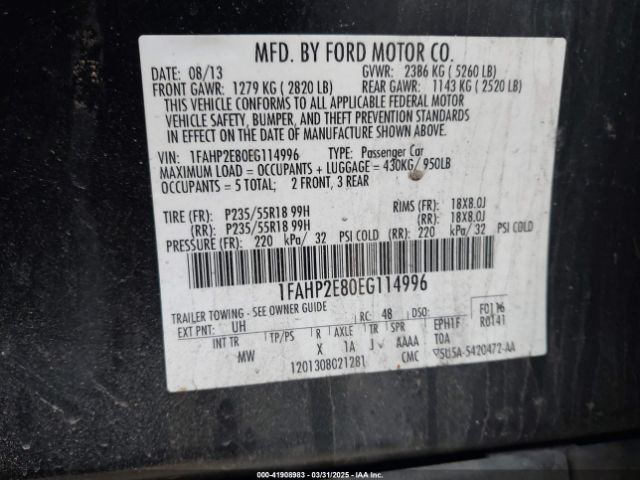 1FAHP2E80EG114996 Ford TAURUS SEL