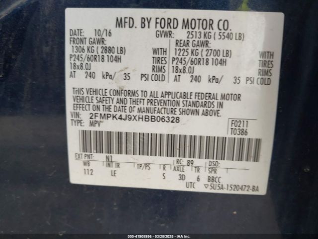 2FMPK4J9XHBB06328 Ford EDGE SEL